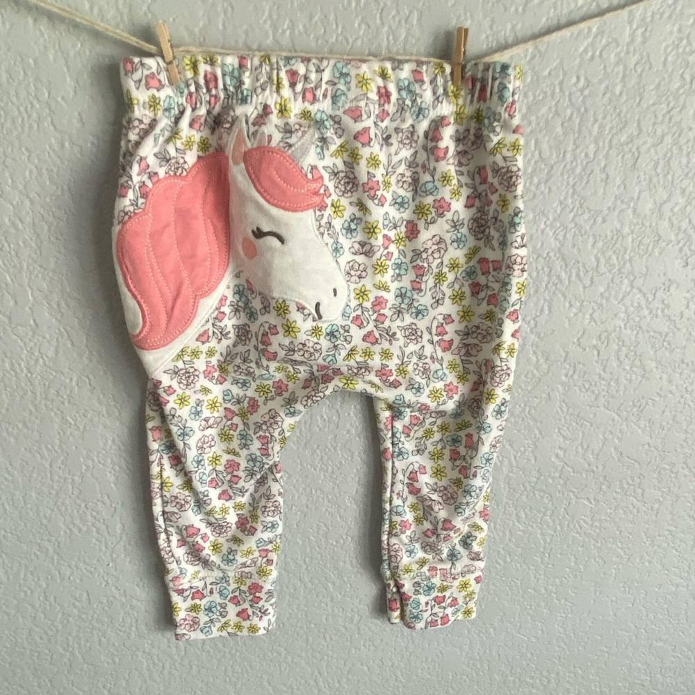 Carters floral pants with unicorn bottom